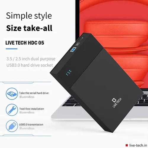 Live Tech 3.0 USB Casing 8.89 cm/6.35 cm(3.5/2.5 Inch) SATA to USB External Hard Drive Enclosure Case for Laptop/Desktop/SSD HD